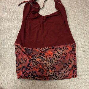 I.AM.GIA Burgundy and Leopard Print Top